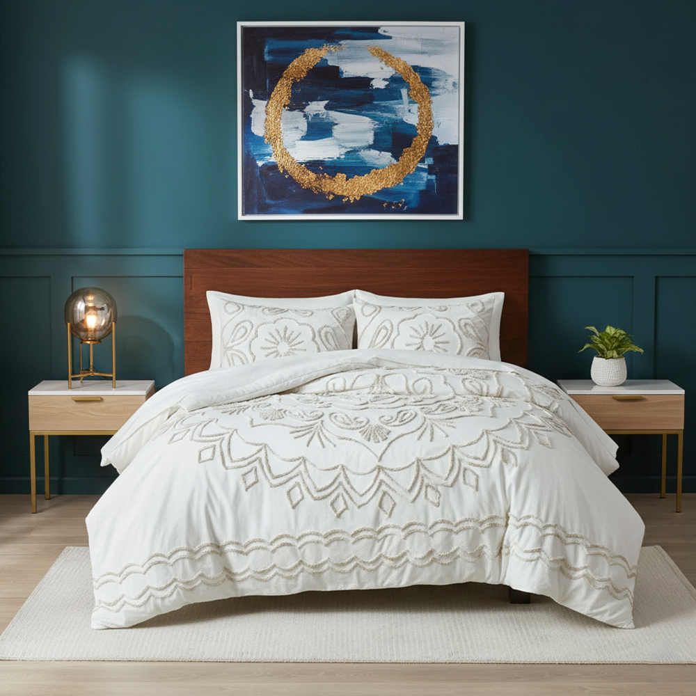 Soraya Huy chươngTufed Chenille thêu Duvet Cover Set Quilt Cover Set Bộ đồ giường
