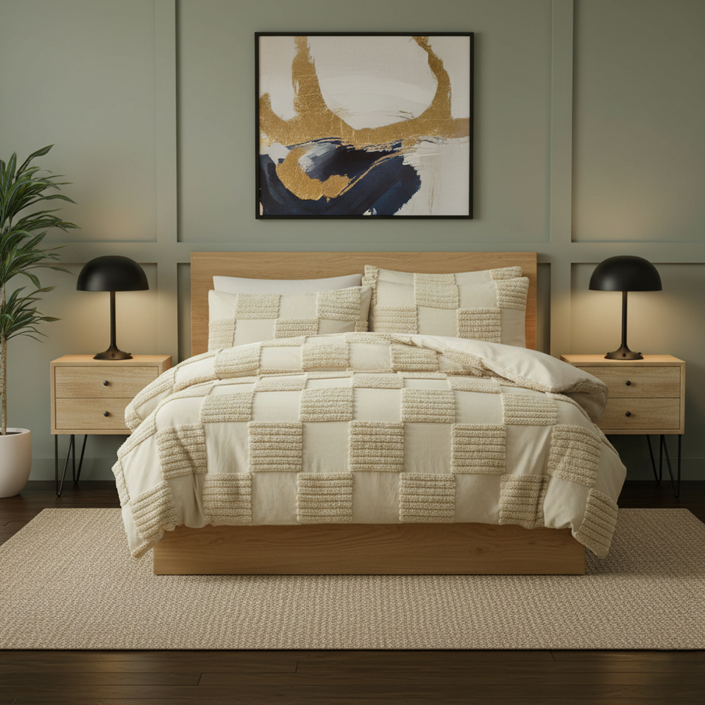 Bộ chăn ga gối đệm thêu ren hình học Eden Tufted