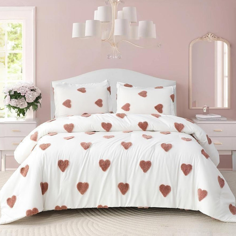 Talulah Heart Tufted Chenille thêu Duvet Cover Quilt Cover Set Bộ đồ giường