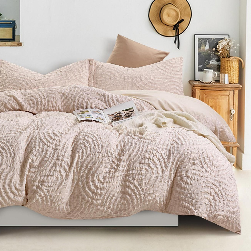 Nina Họa tiết Hình học Vòng cung Nổi Crinkle Duvet Vỏ chăn Bộ chăn ga gối đệm