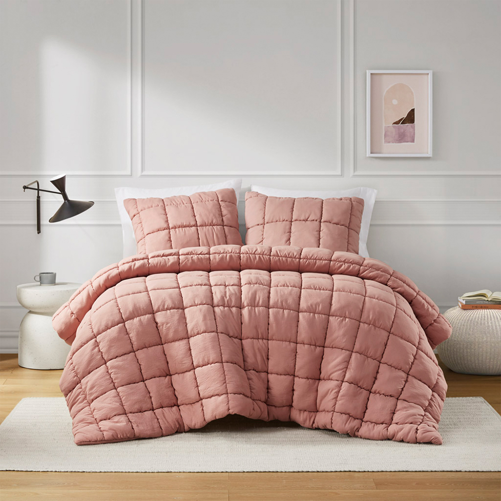 Miya Grid Quilted Pom Pom Puffy Bộ chăn bông