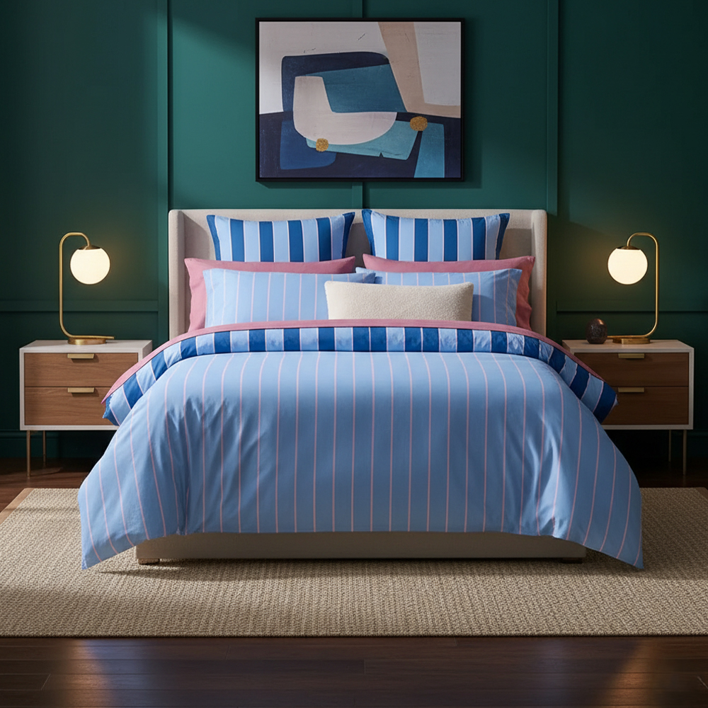 Emily Sọc Có Thể Đảo Ngược In Duvet Vỏ Chăn Bộ Chăn Ga Gối