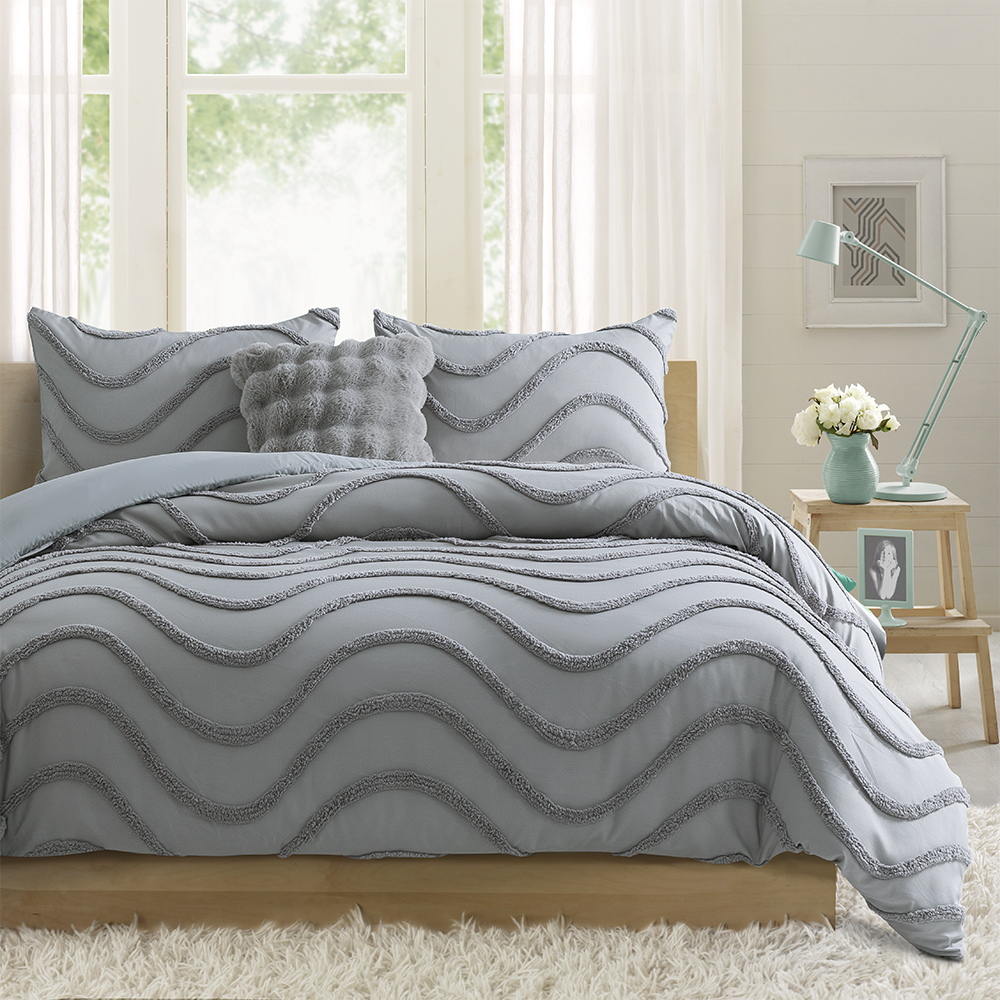 Milah Hình học Sóng Hiện đại chần chừ thêu Chenille Duvet Cover Quilt Cover Set Bộ đồ giường