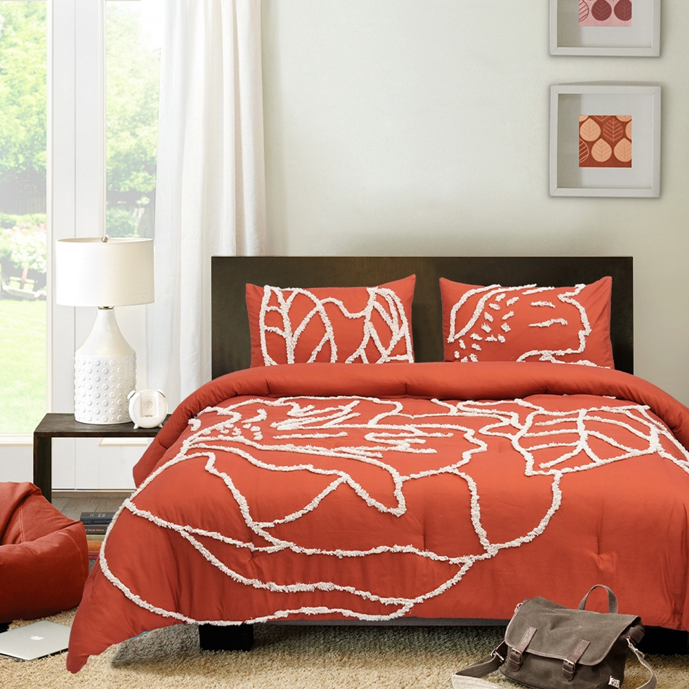 Harper Floral Tufted Chenille thêu Duvet Cover Quilt Cover Set Bộ đồ giường