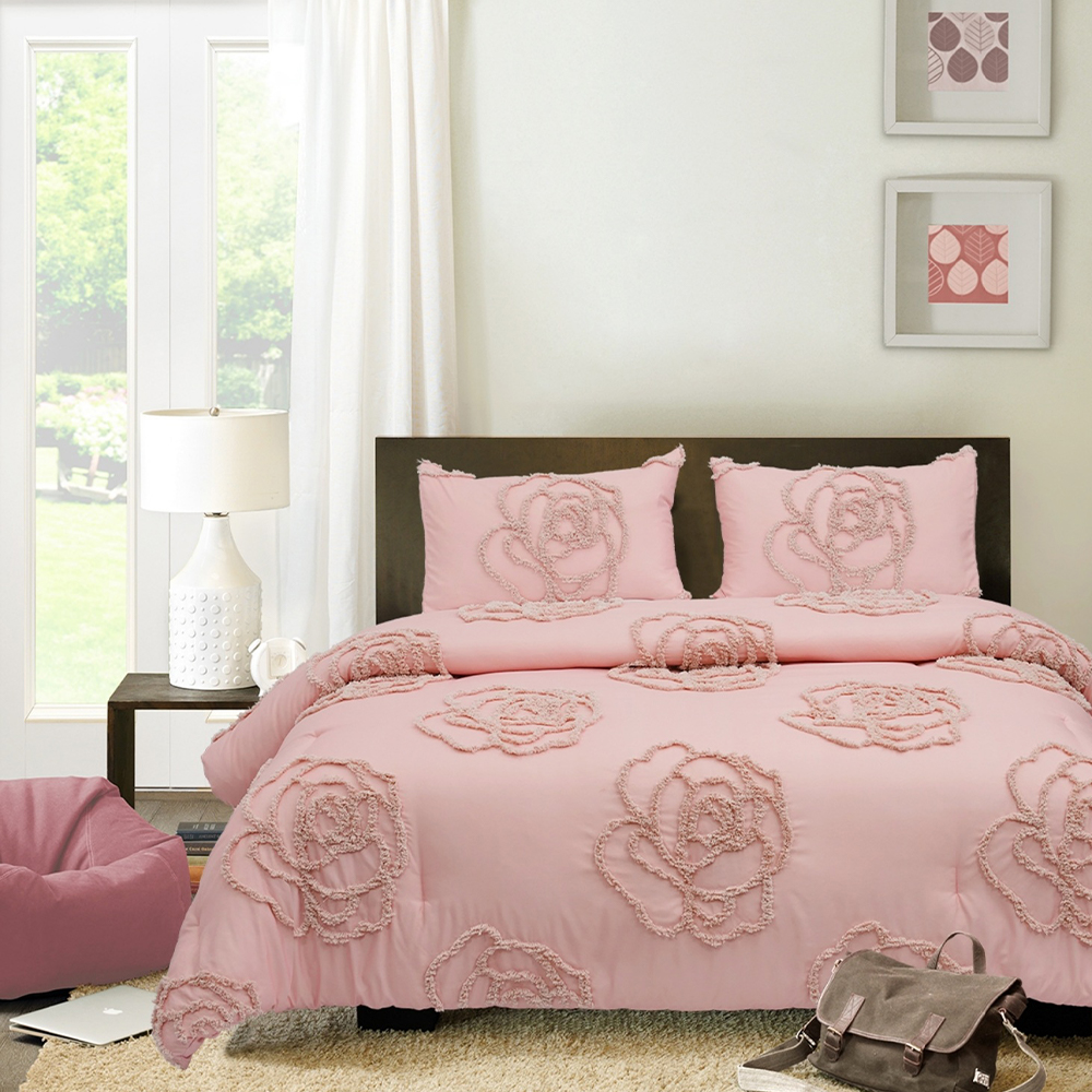 Mirelle Rose Floral Tufted Chenille thêu Duvet Cover Quilt Cover Set Bộ đồ giường
