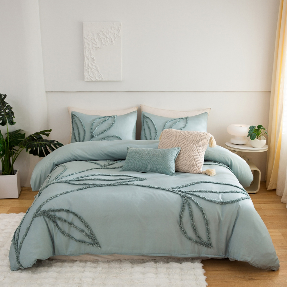 Sammy Leaf Tufted Chenille thêu Duvet Cover Quilt Cover Set Bộ đồ giường