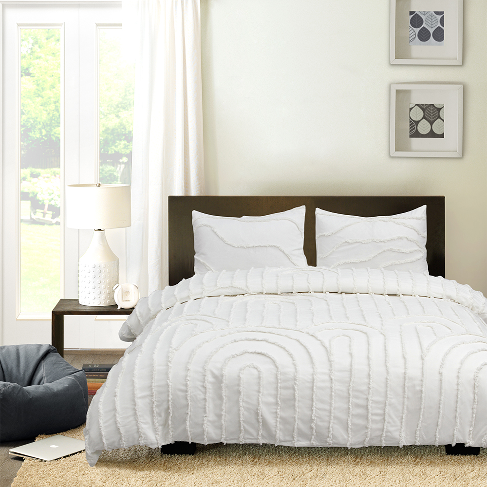 Ava Geometric Arc Hiện đại chần chừ thêu Chenille Duvet Cover Quilt Cover Set Bộ đồ giường