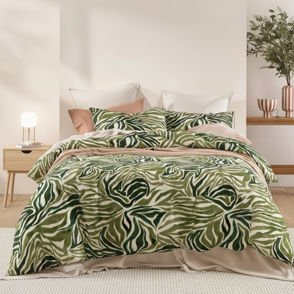 In hình chiếc lá xanh Nguyên chất Microfiber Cotton In Duvet Vỏ chăn Bộ chăn ga gối đệm