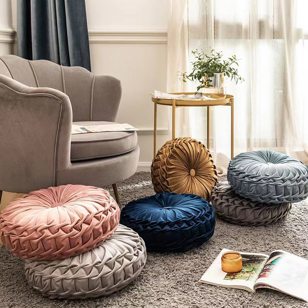 Gối trang trí đệm nhung xếp nếp tròn